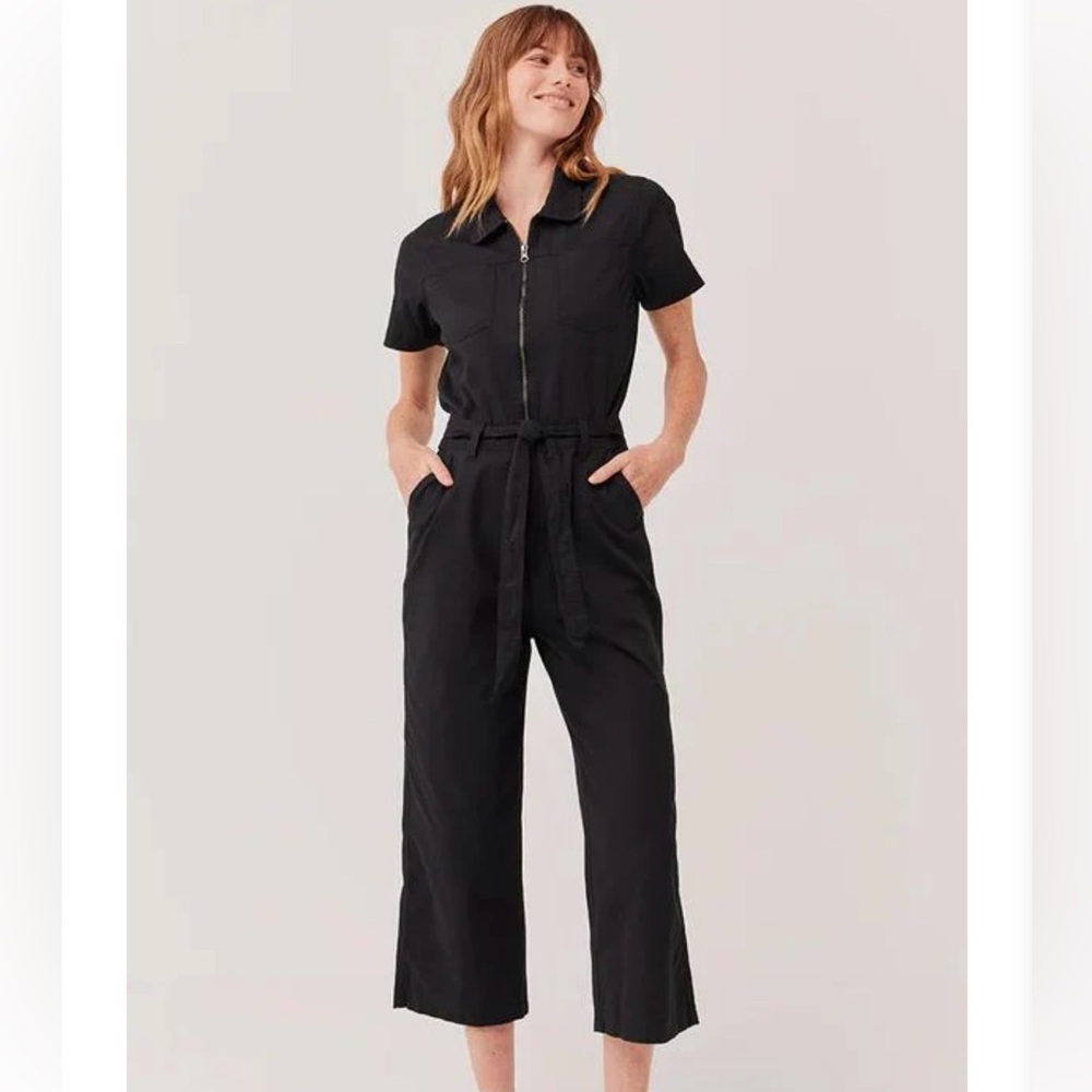 Pact Boulevard Brushed Twill Zip Front Jumpsuit - Black